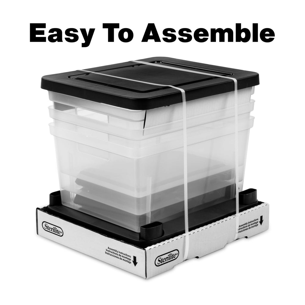 Medium 3 Drawer Tower, with Removable Clear Plastic Storage Bins, Tool-Free, Black