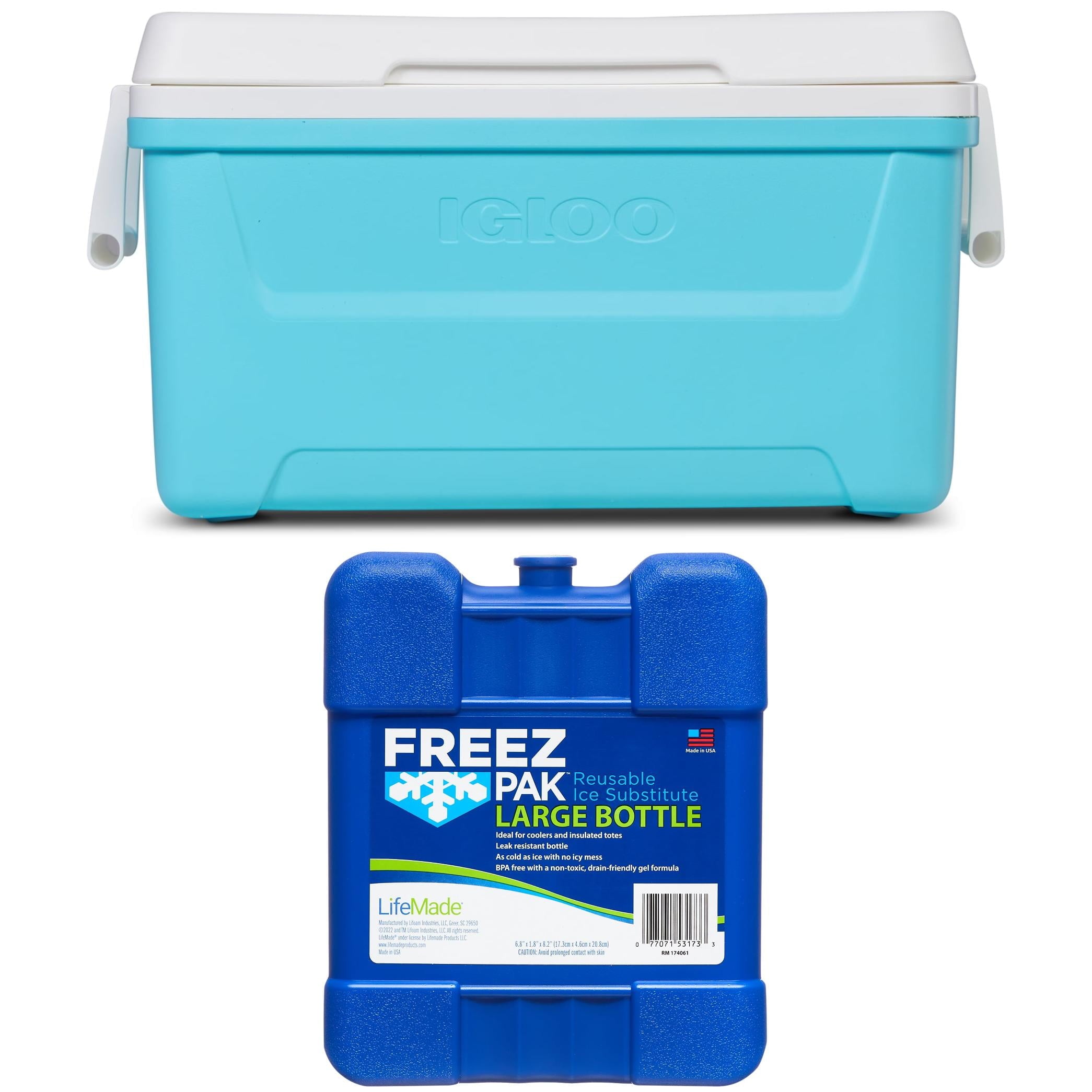 48 QT Laguna Hard-Sided Ice Chest Cooler, Aqua, 1 Count and Freez Pak Large Ice Pack, 1 Count