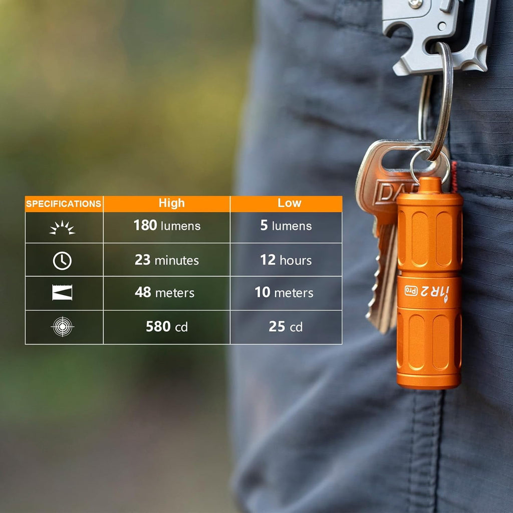 I1R 2 Pro Eos 180 Lumens EDC Rechargeable Keychain Flashlight. (Capsule Orange)