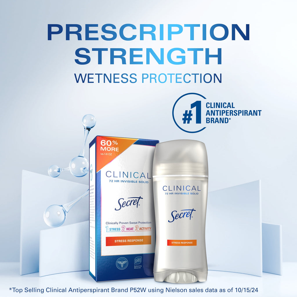 Secret Clinical Strength Invisible Solid Antiperspirant and Deodorant for Women, Stress Response, 2.6 oz 3 Pack
