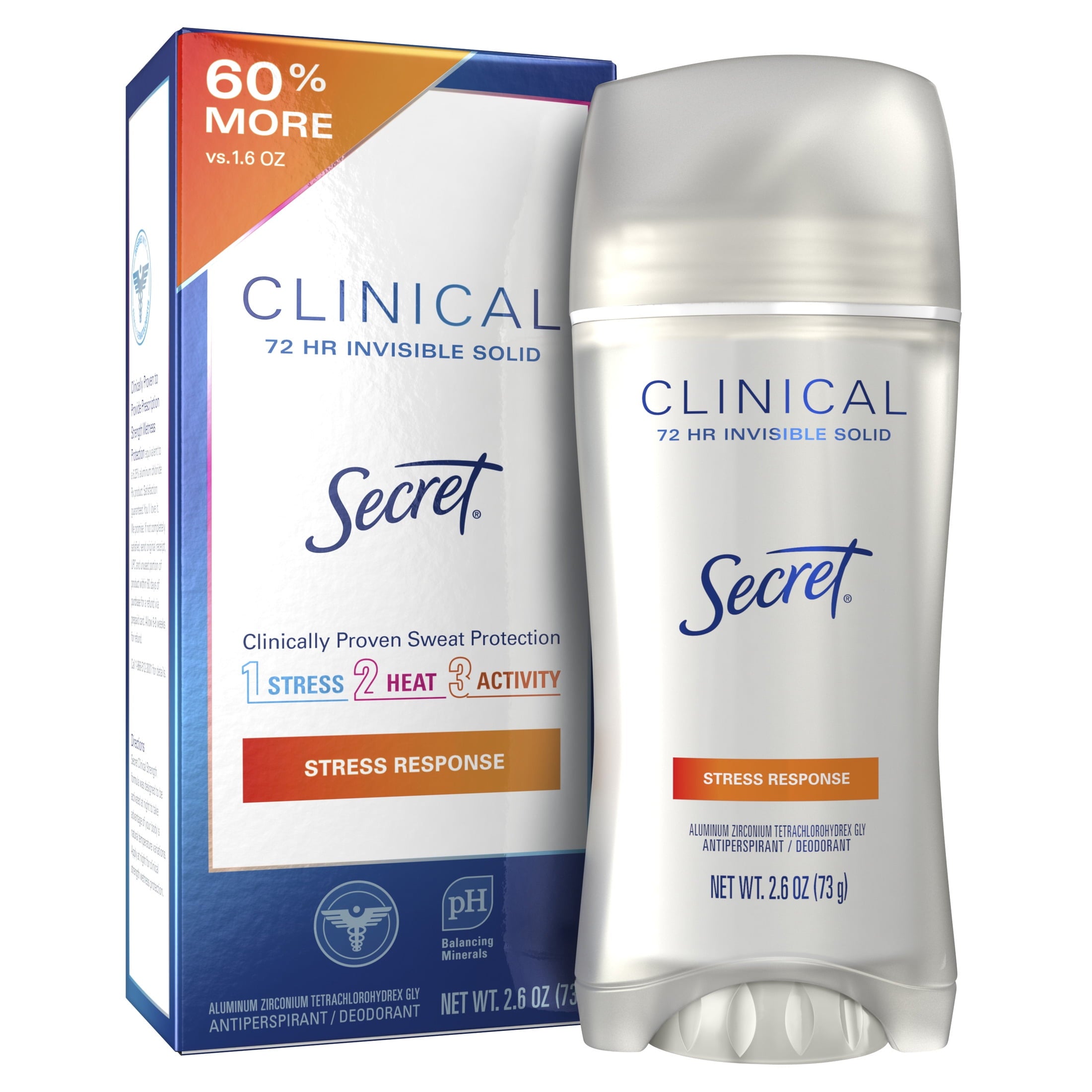 Secret Clinical Strength Invisible Solid Antiperspirant and Deodorant for Women, Stress Response, 2.6 oz 3 Pack