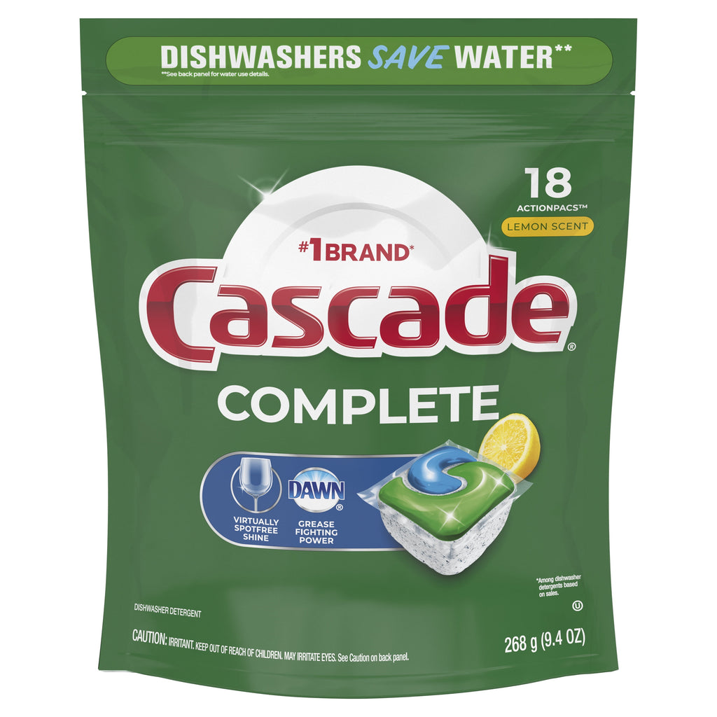 Complete Dishwasher Pods, Action Pacs Dishwasher Detergent, Dishwasher Tabs, Lemon, 18 Count