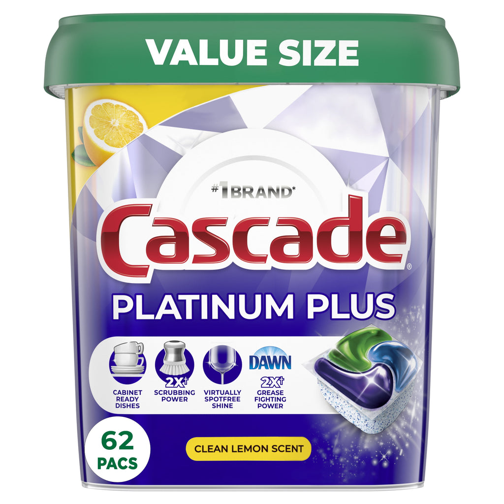 Platinum Plus Dishwasher Pods, Action Pacs Dishwasher Detergent Tabs, Lemon, 62 Count