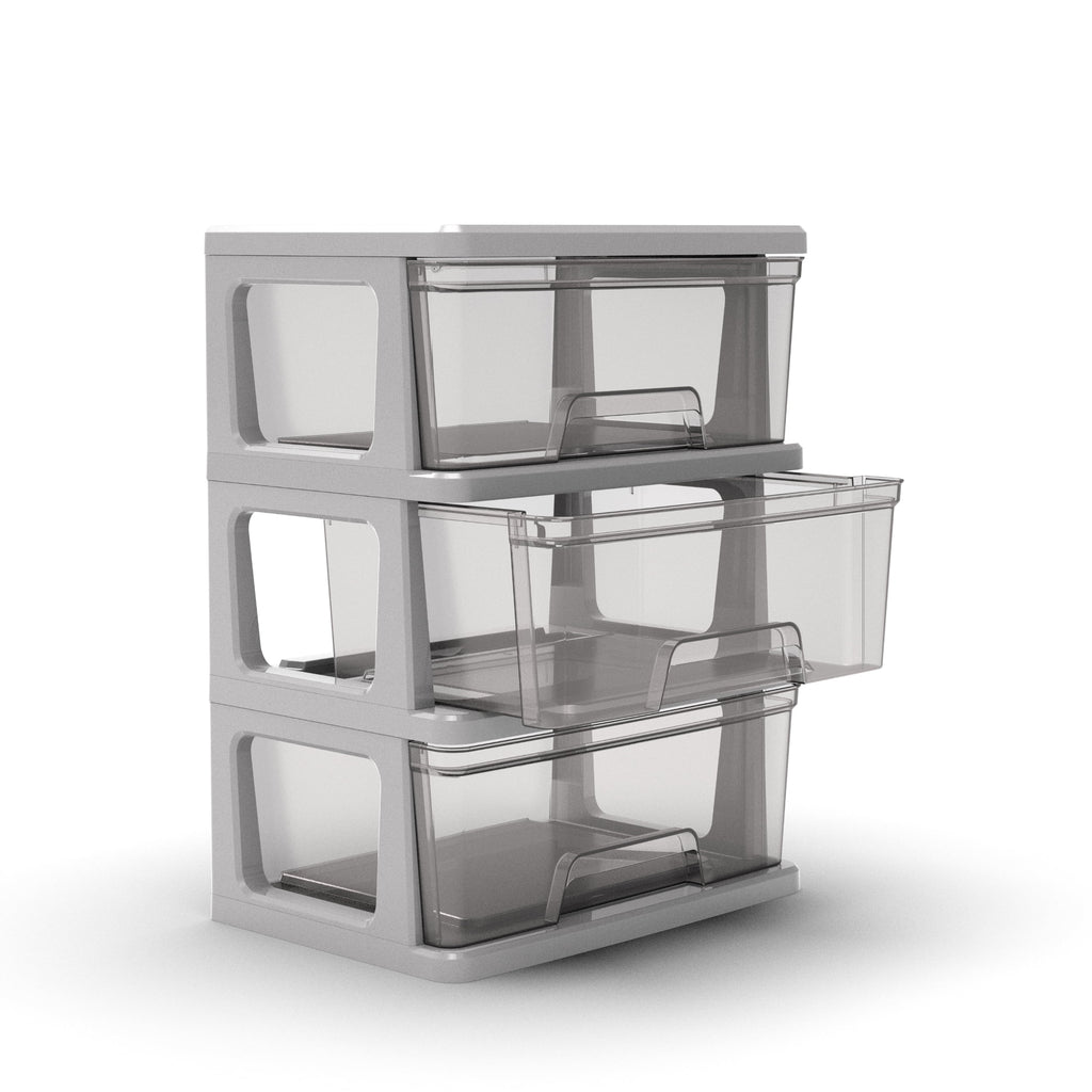Knock Down Medium Storage Cart with Drawers, Silver Plastic