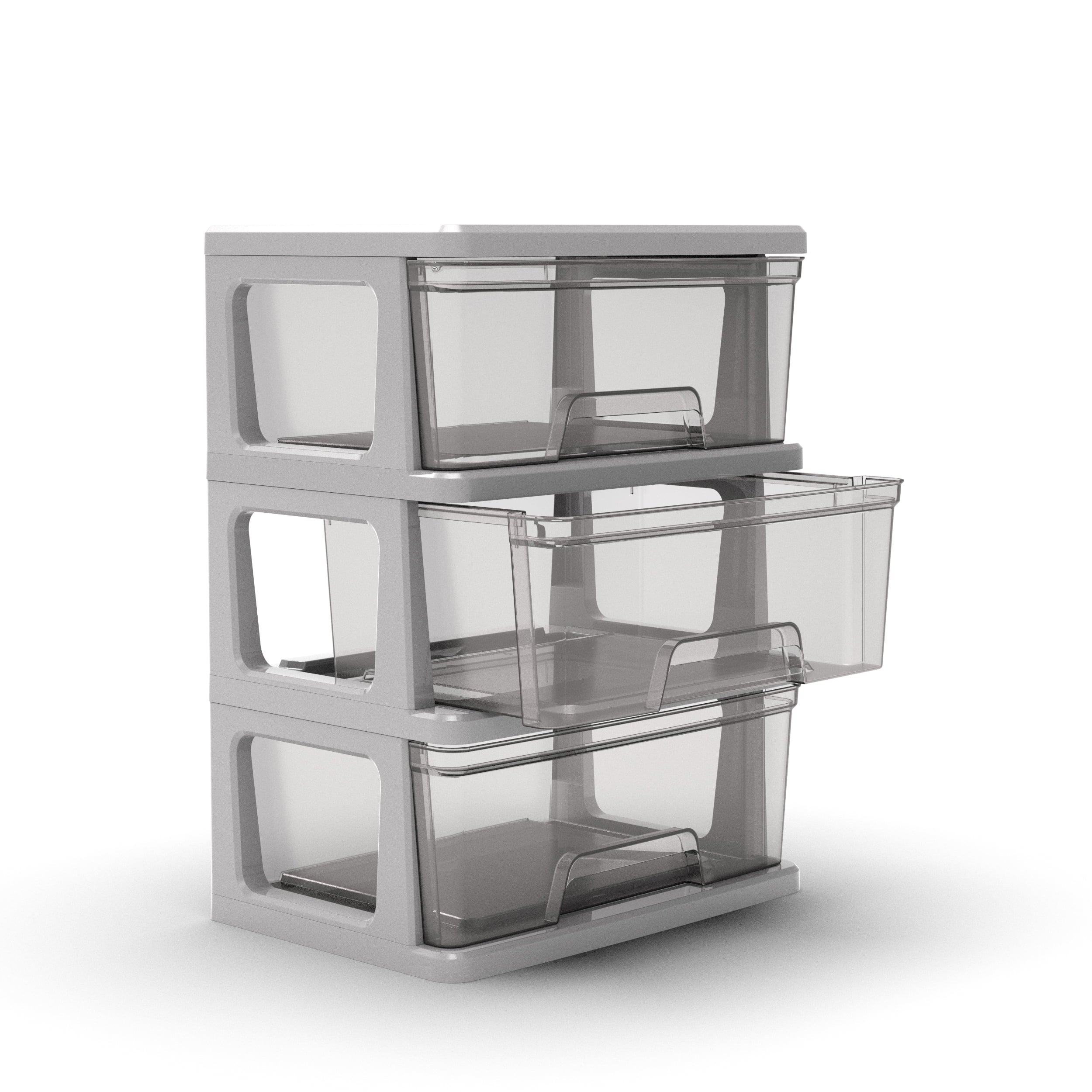 Knock Down Medium Storage Cart with Drawers, Silver Plastic