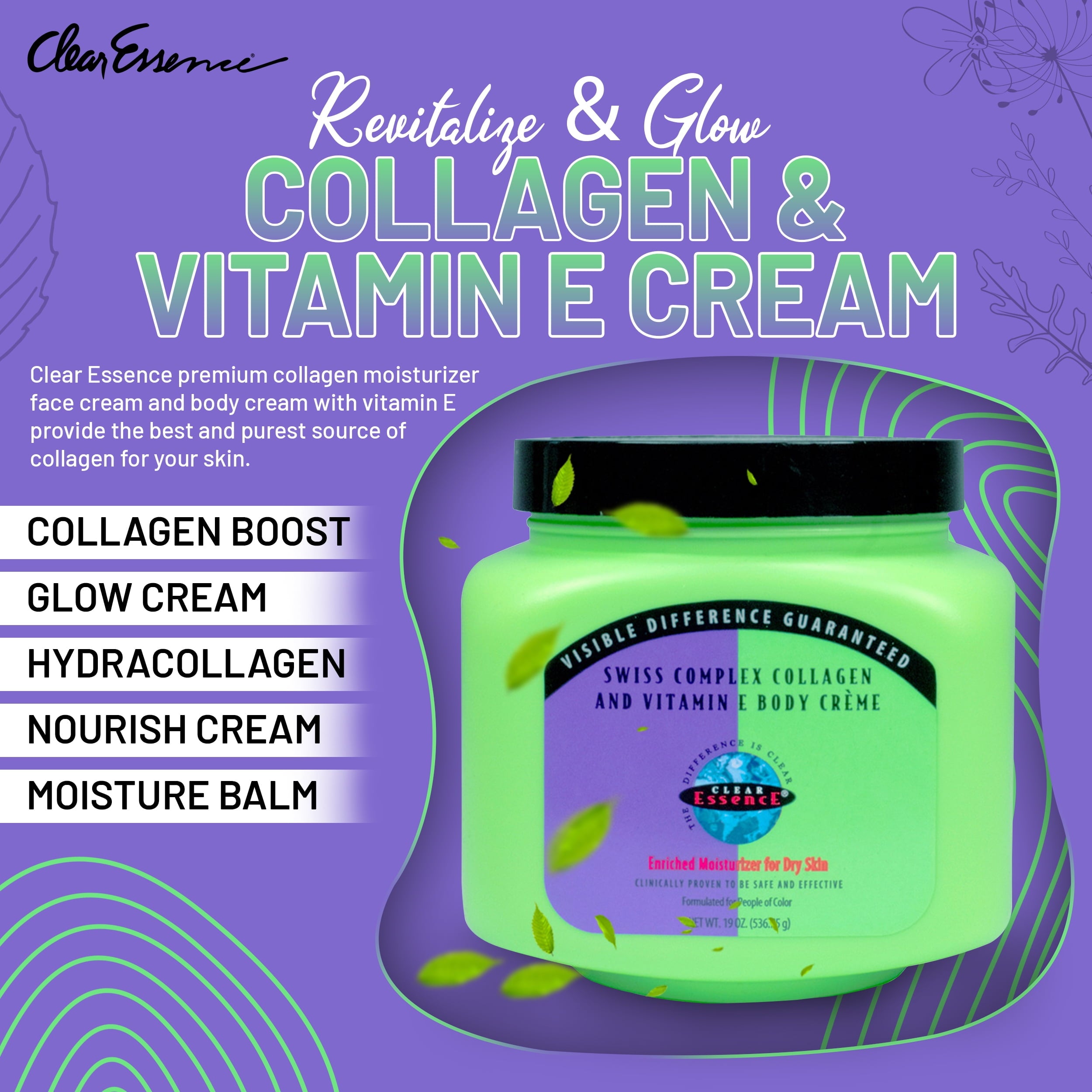 Sensitive Swiss Collagen Vitamin E Creme for Dry Skin - Collagen Moisturizer Face Cream &amp; Body Cream for Uneven Patches &amp; Dull Complexions - Dermatologist Tested Collagen Cream - 19 oz