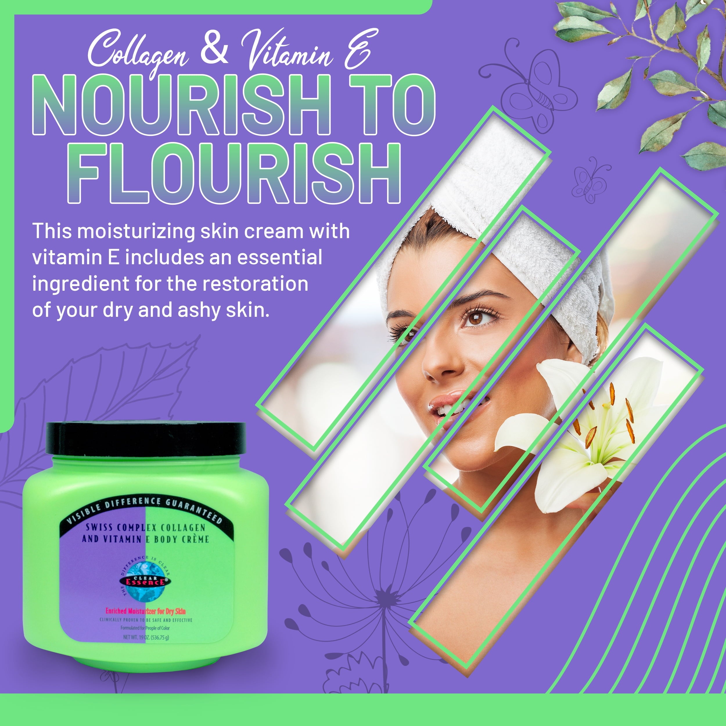 Sensitive Swiss Collagen Vitamin E Creme for Dry Skin - Collagen Moisturizer Face Cream &amp; Body Cream for Uneven Patches &amp; Dull Complexions - Dermatologist Tested Collagen Cream - 19 oz