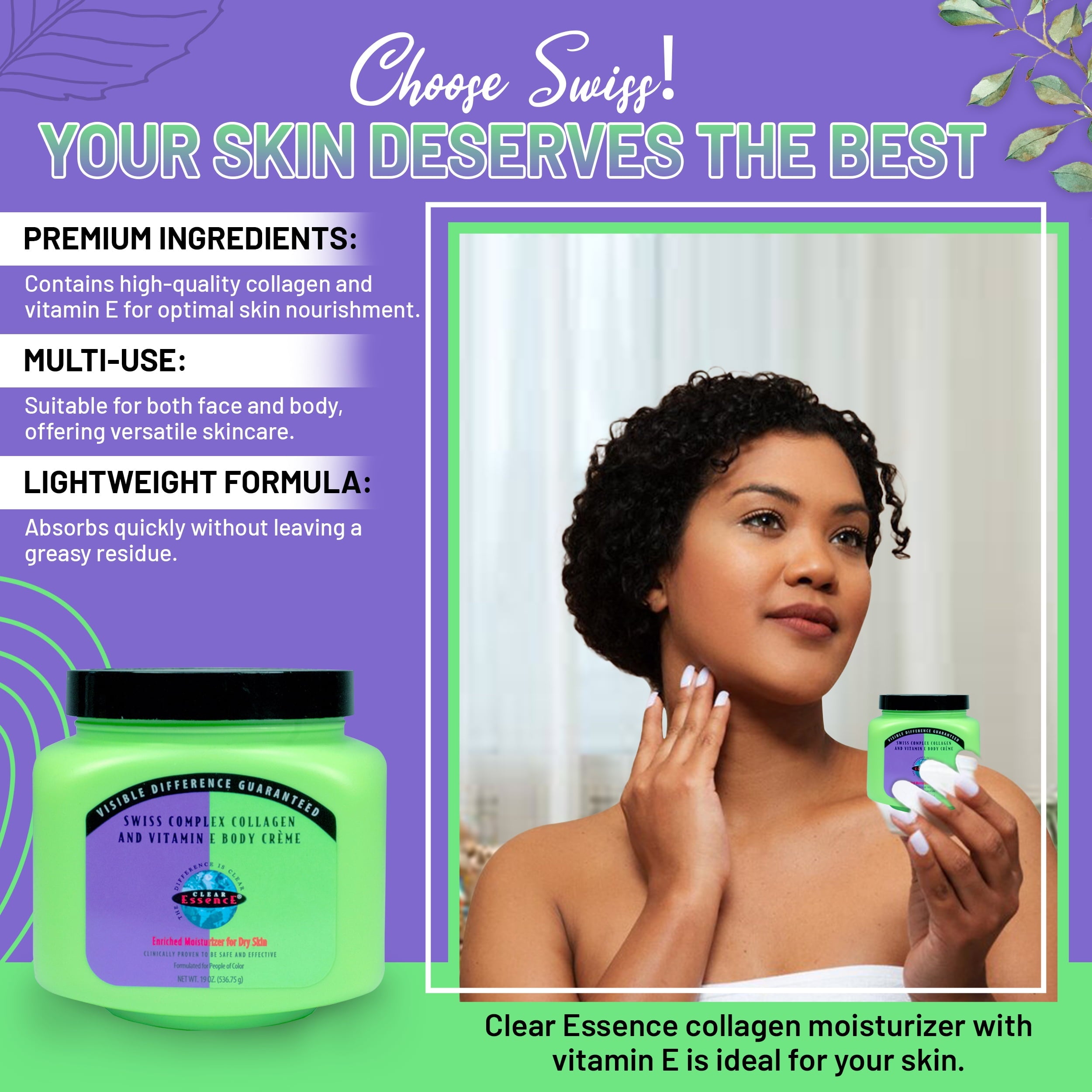 Sensitive Swiss Collagen Vitamin E Creme for Dry Skin - Collagen Moisturizer Face Cream &amp; Body Cream for Uneven Patches &amp; Dull Complexions - Dermatologist Tested Collagen Cream - 19 oz