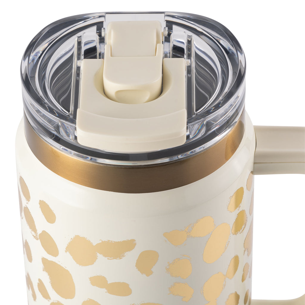 Thyme &amp; Table 32 fl oz Stainless Steel Luna Tumbler with Handle and Dual Straw Lid, Cream &amp; Black Check