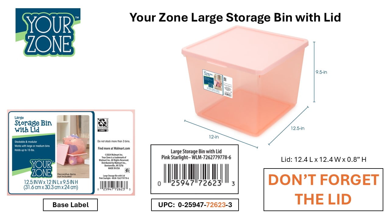 Kids Large Tinted Clear Plastic Stacking Storage Bin with Lid, Grey, 12 in x 12.4 in x 9.4 in