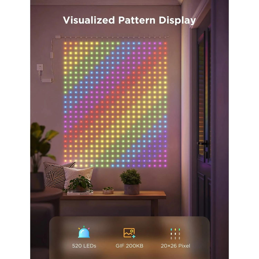 Curtain Lights 2, Smart LED Lights, DIY GIF AIGC, 520 LEDs, RGBIC, IP65 Waterproof For Outdoor,Indoor Bedroom Window Decor,4.9×6.6ft