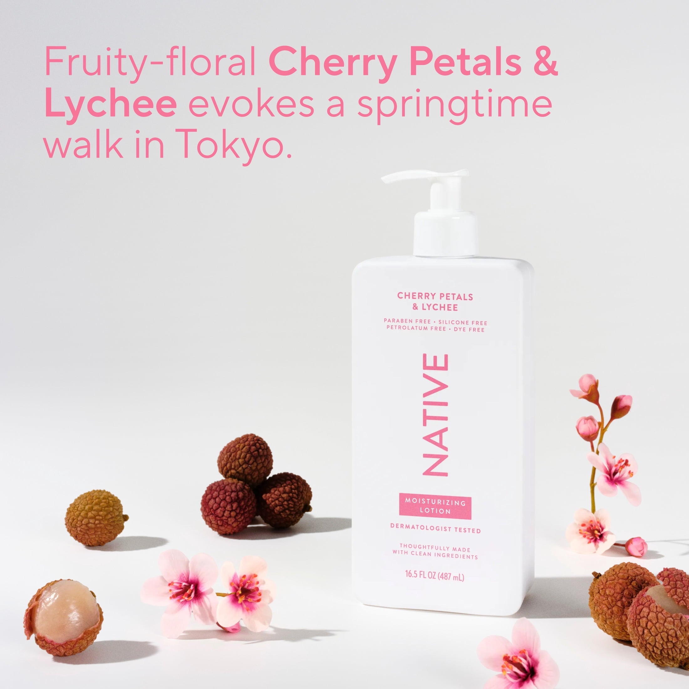 Moisturizing Body Lotion, Cherry Petals &amp; Lychee, Daily Dermatologist Tested for Sensitive Skin, for Women &amp; Men, 16.5 fl oz