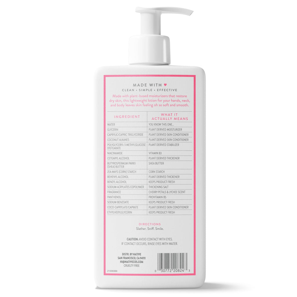 Moisturizing Body Lotion, Cherry Petals &amp; Lychee, Daily Dermatologist Tested for Sensitive Skin, for Women &amp; Men, 16.5 fl oz
