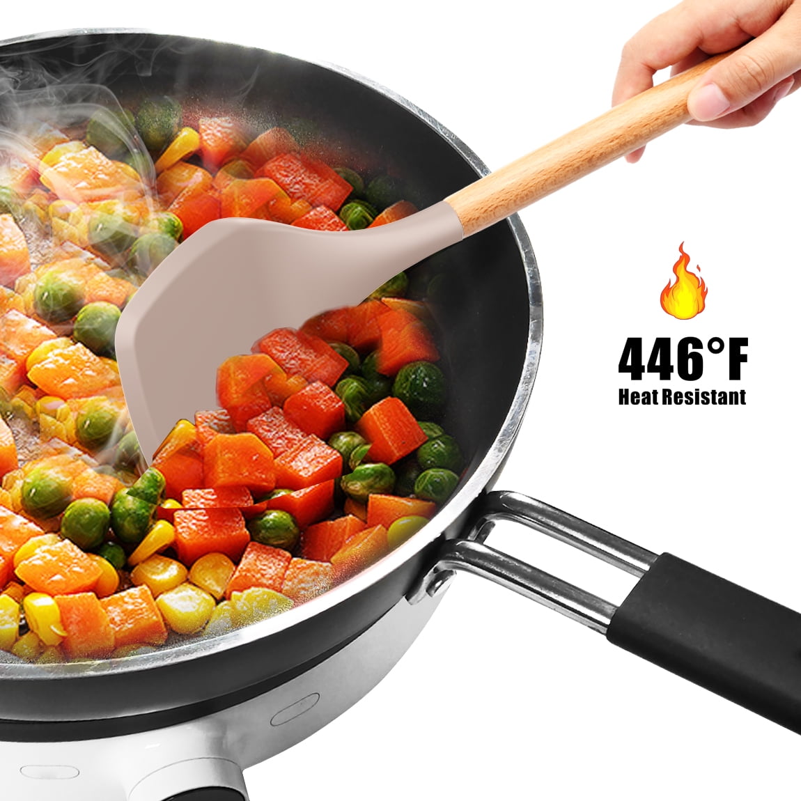 Silicone Cooking Utensils Set - 446°F Silicone Kitchen Utensils for Cooking,Kitchen Utensil Spatula Set w Wooden Handles and Holder, BPA FREE Gadgets for Non-Stick Cookware (Navy Blue)