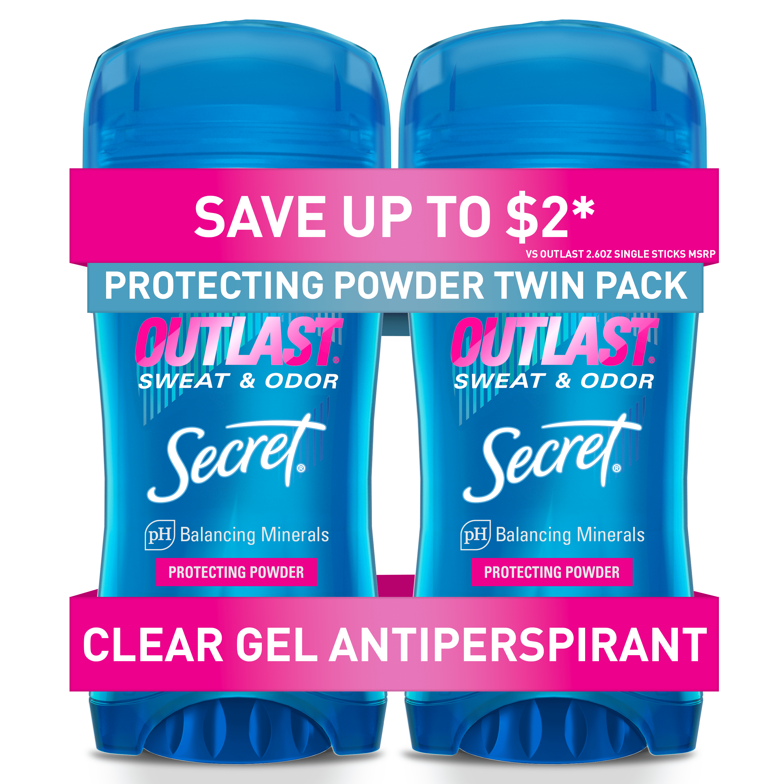 Clear Gel Antiperspirant Deodorant, Protecting Powder, 2.6 oz each, Pack of 2