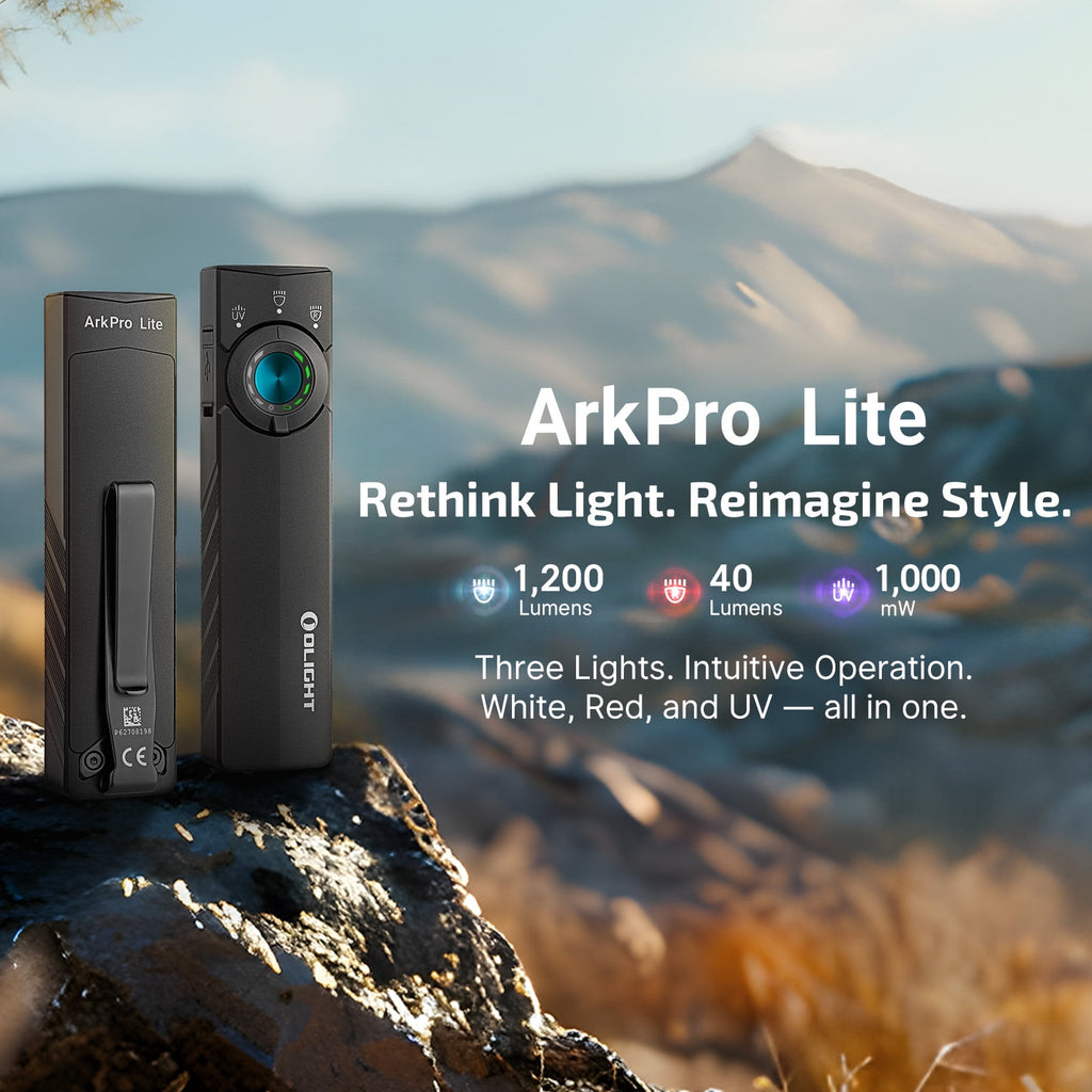 ArkPro Lite Flat Pocket Flashlight, Rechargeable Portable 1200 Lumens with White LED, Red Light, and UV Light, Triple Sources for Pet Urine Detection, Camping,Emergency, Working (Matte Black)
