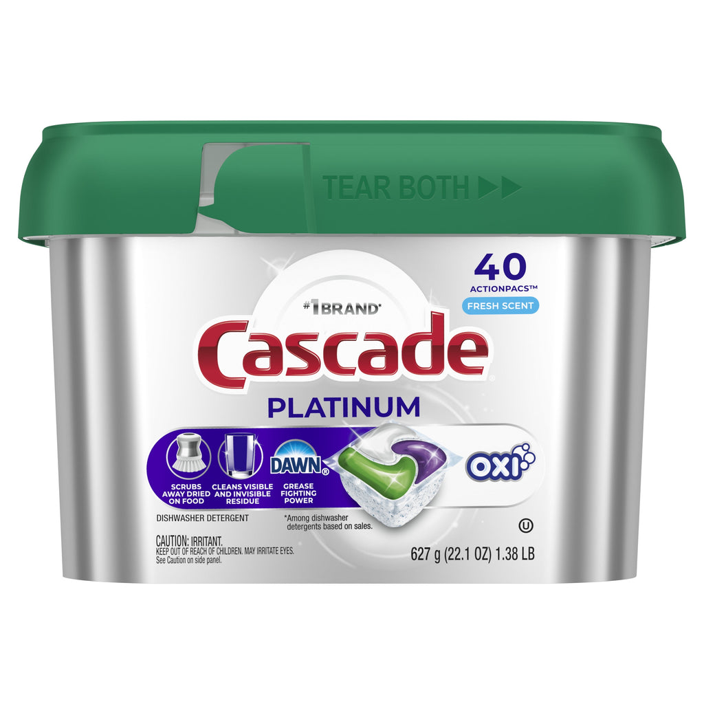Platinum + Oxi Dishwasher Pods, Dishwasher Detergent, Dish Detergent Soap, Fresh, 40 Count