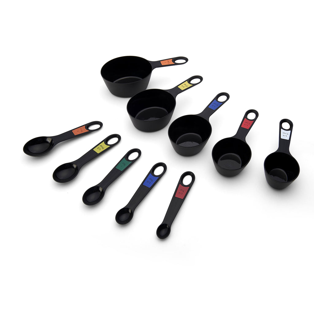 10 Piece Plastic Nesting Measuring Cup and Spoon Set Black