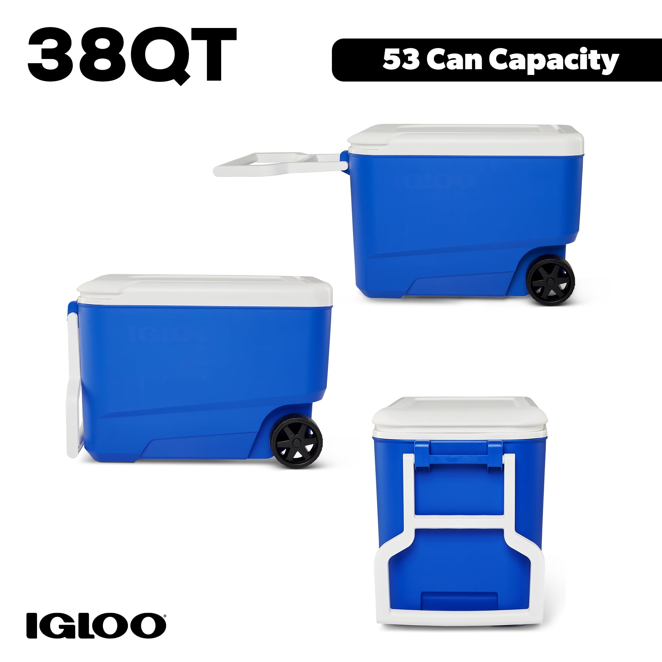 Blue 38 QT Wheelie Cool Hard Sided Cooler with Wheels and Freez Pak Large Ice Pack, 1 Count