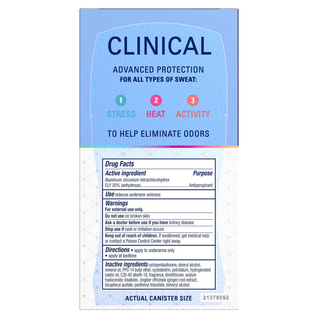 Clinical Antiperspirant Deodorant for Women, 100HR Sweat &amp; Odor Protection, Hyaluronic Acid, Invisible Solid, Completely Clean, 1.6 oz