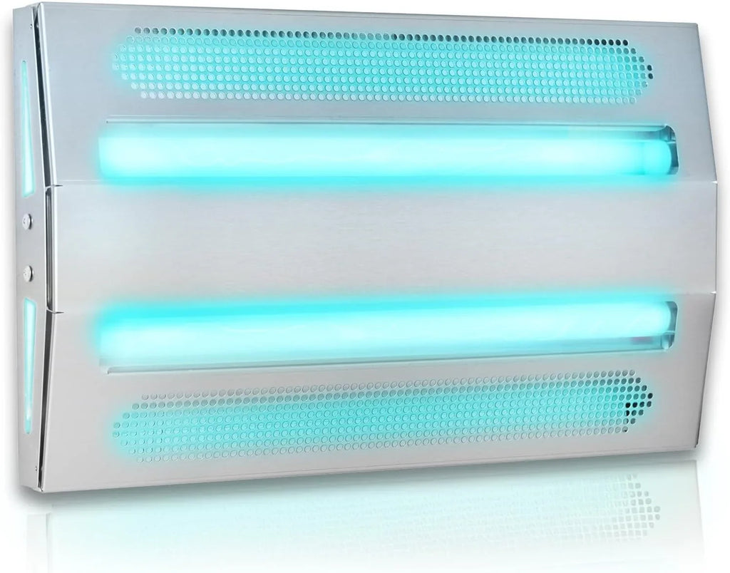 An indoor wall-mounted ultraviolet fly trap, used for catching flies, moths, mosquitoes and other flying insects.