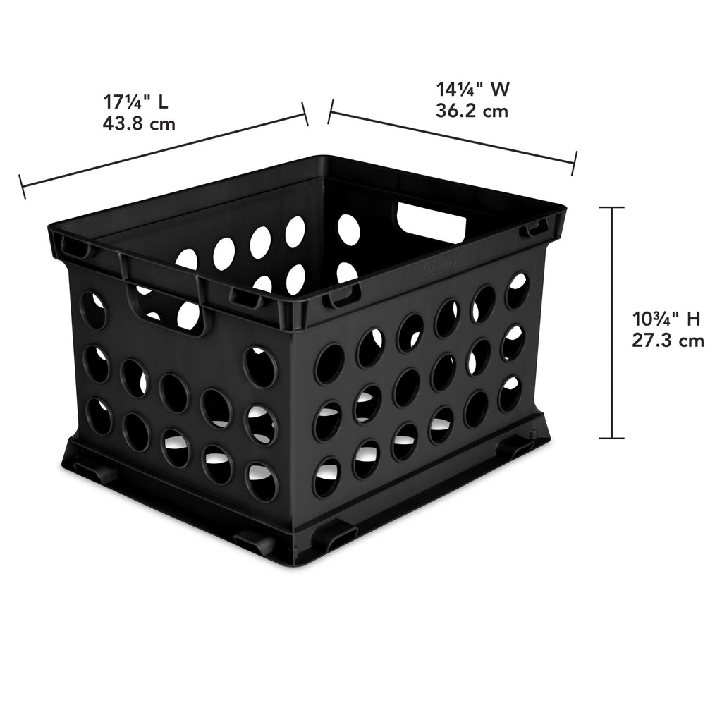 File Crate, Versatile Plastic Bin with Handles, Letter or Legal File Storage, Black, Standard Size