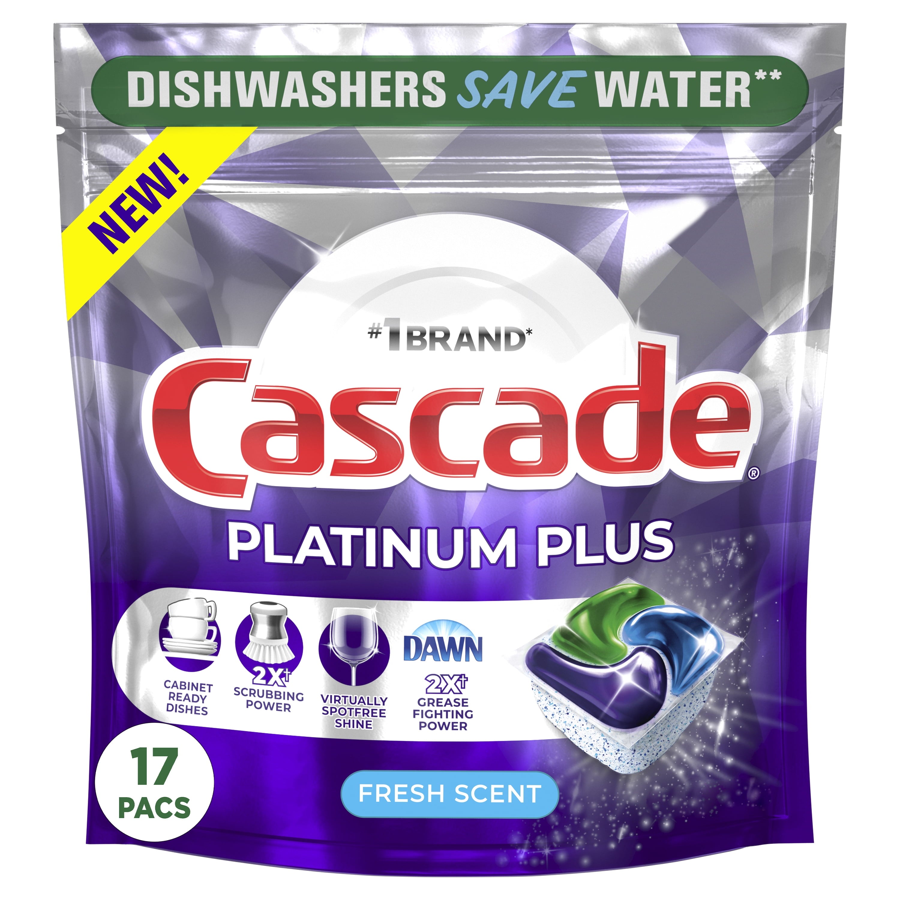 Platinum Plus Dishwasher Pods, Action Pacs Dishwasher Detergent Tabs, Fresh, 17 Count