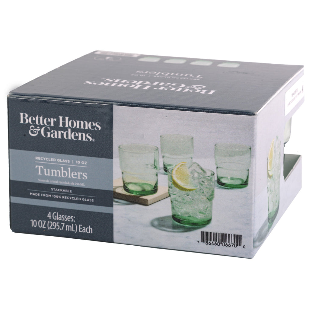 Better Homes &amp; Gardens Recycled Green Glassware, Glass, 4 Pack, 10 oz