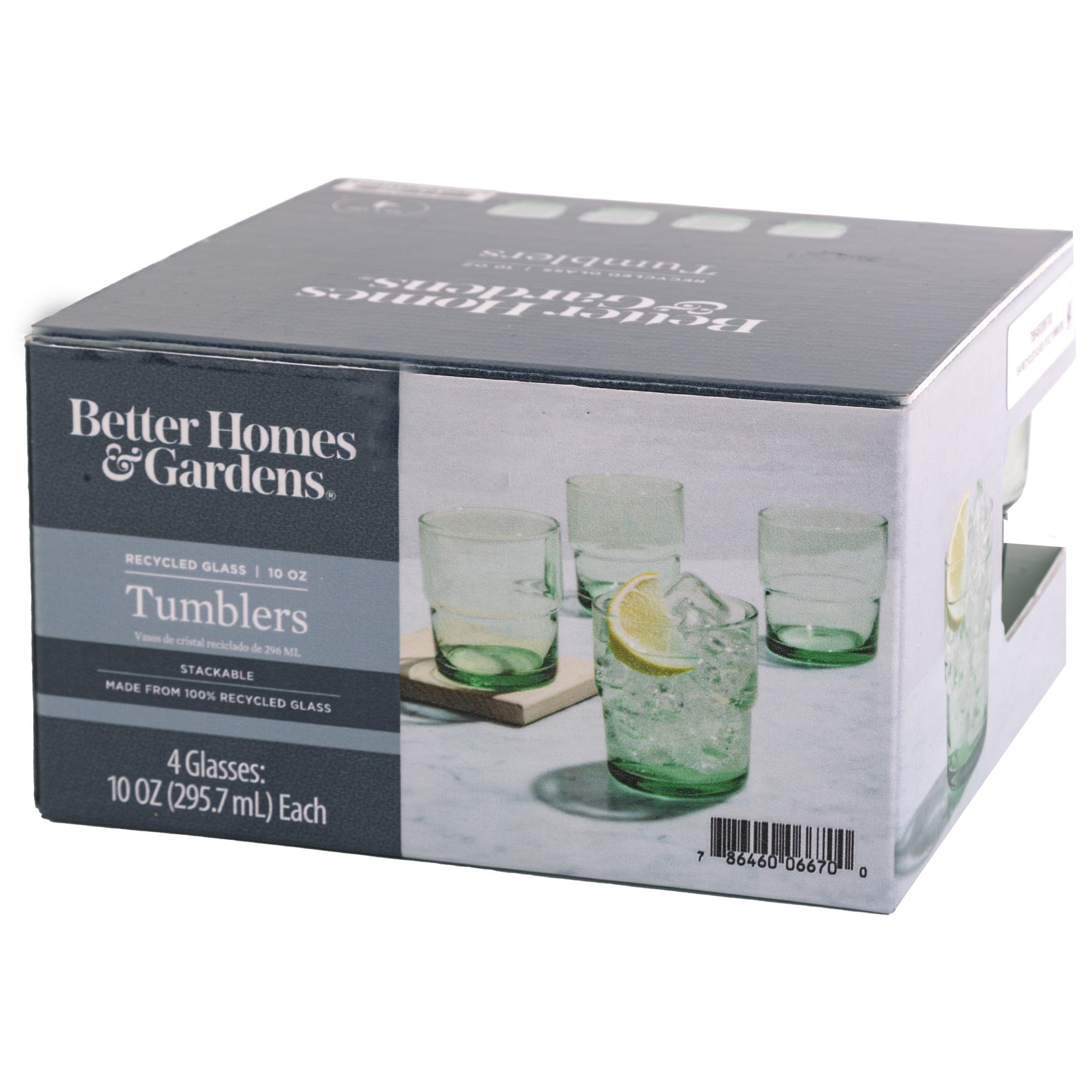 Better Homes &amp; Gardens Recycled Green Glassware, Glass, 4 Pack, 10 oz