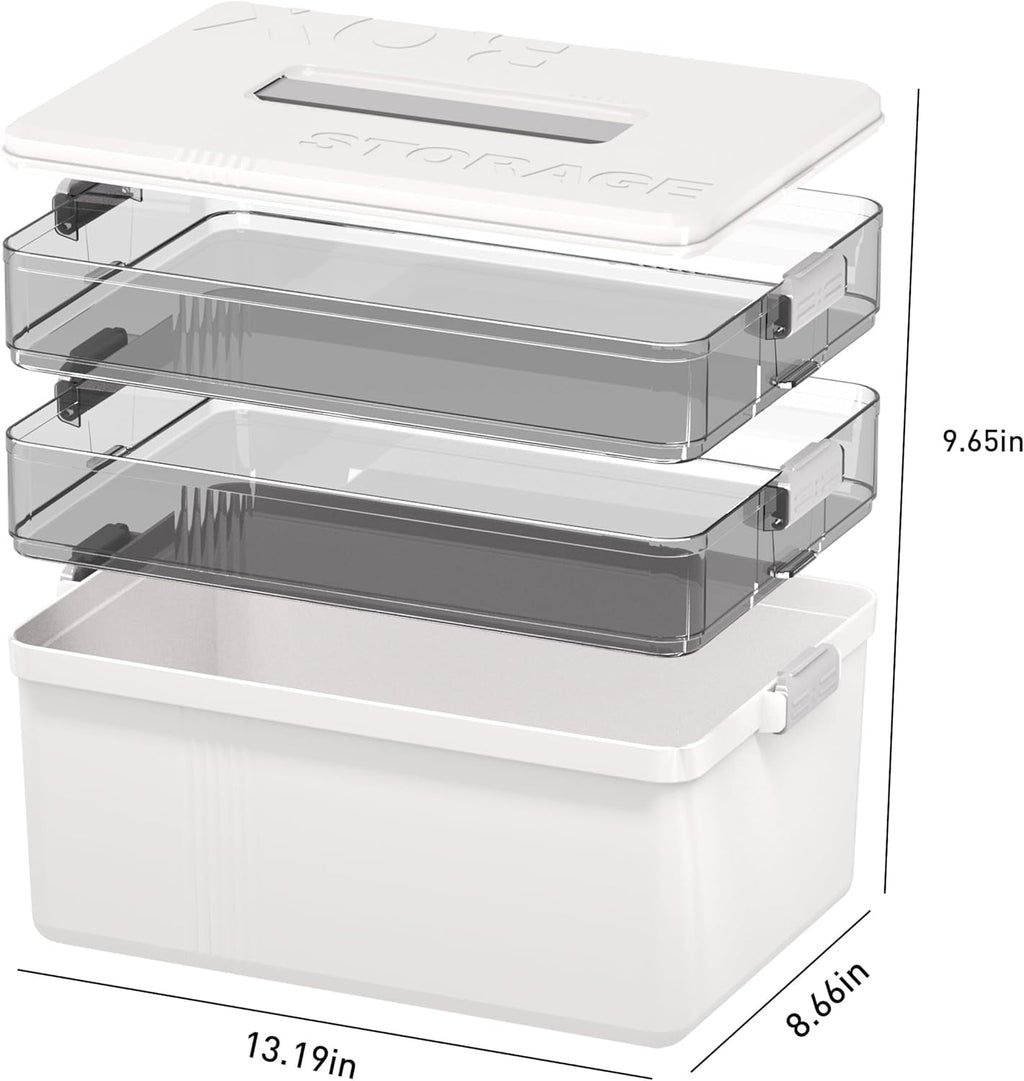 5 Layer storage bins with lid Stack &amp; Carry Box Plastic Handled with Removable Tray for Craft Adult