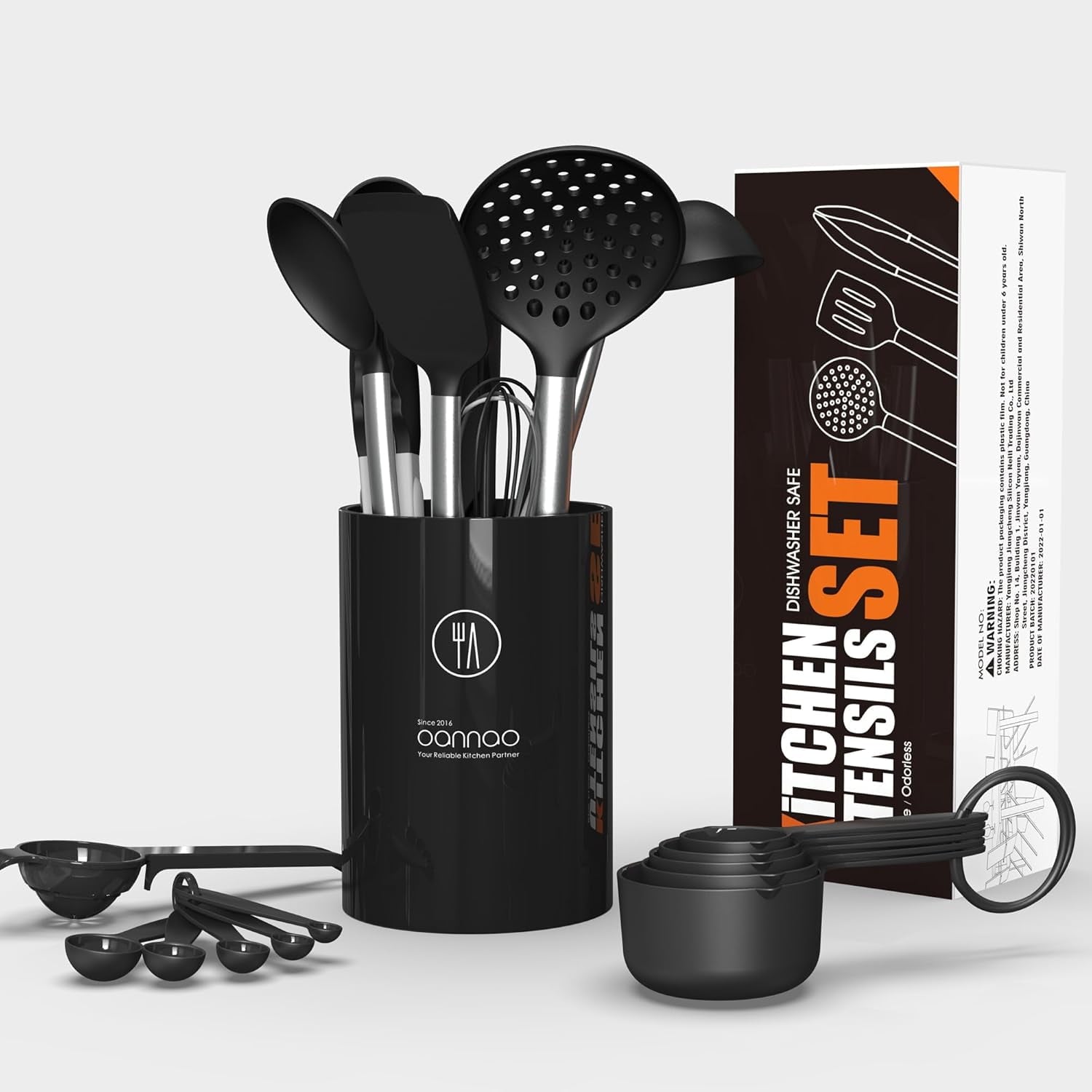 Large Silicone Cooking Utensils Set - Kitchen Utensils,Turner Tongs,Spatula,Spoon,Brush,Whisk,Stainless Steel Silicone Cooking Tool for Nonstick Cookware, (Khaki)
