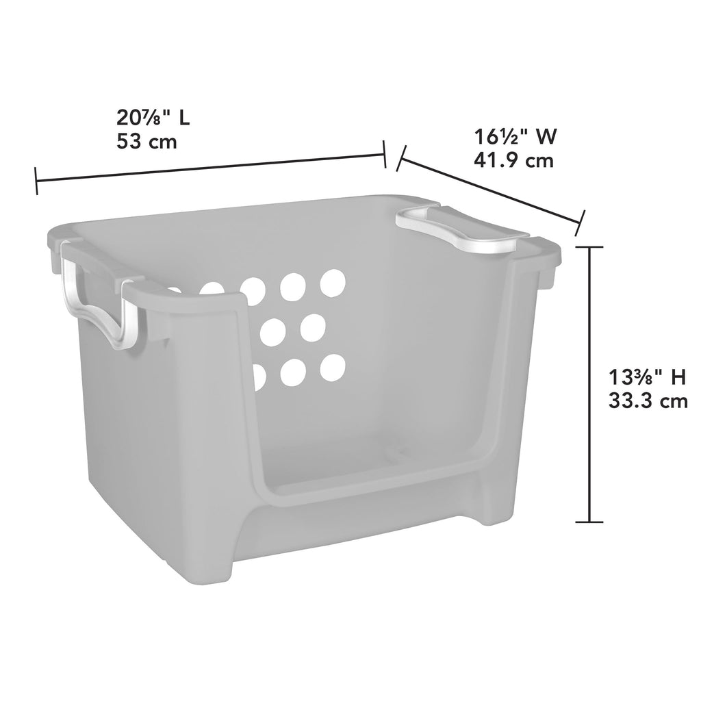 Kids Grey Open Front Stacking Toy Storage Bin with Handles, Grey