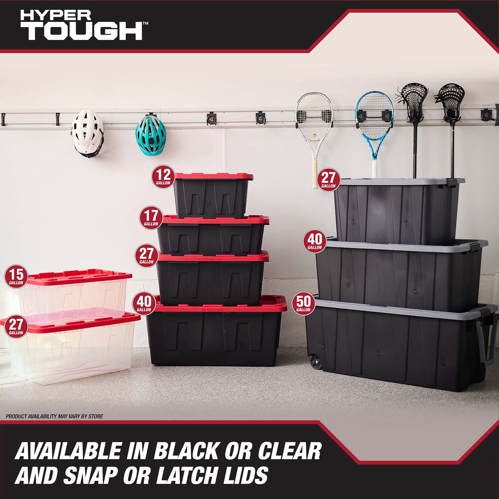 17 Gallon Medium Storage Bin with Snap Lid, Black and Red, Heavy Duty Plastic Storage Container