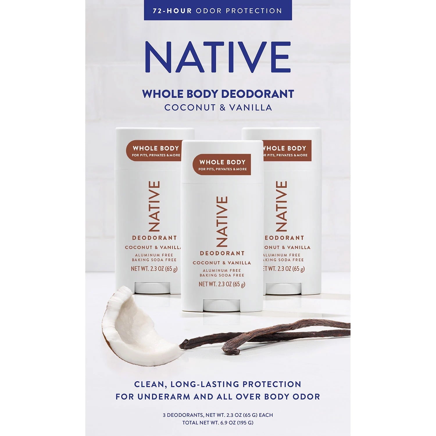 Whole Body Aluminum-Free Deodorant, Coconut &amp; Vanilla, 2.3 Ounce (3 Pack)