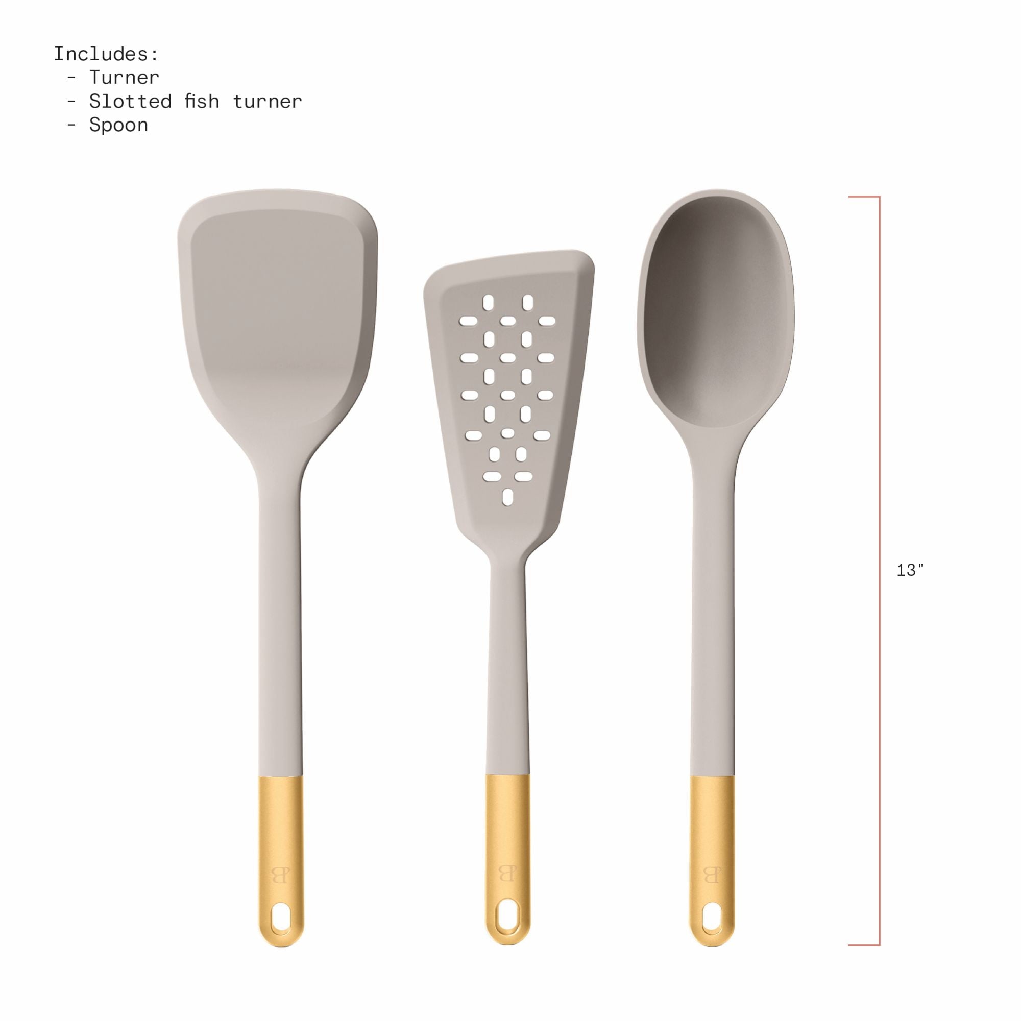 3-Piece Silicone Kitchen Utensil Tool Set, Porcini Taupe by Drew Barrymore