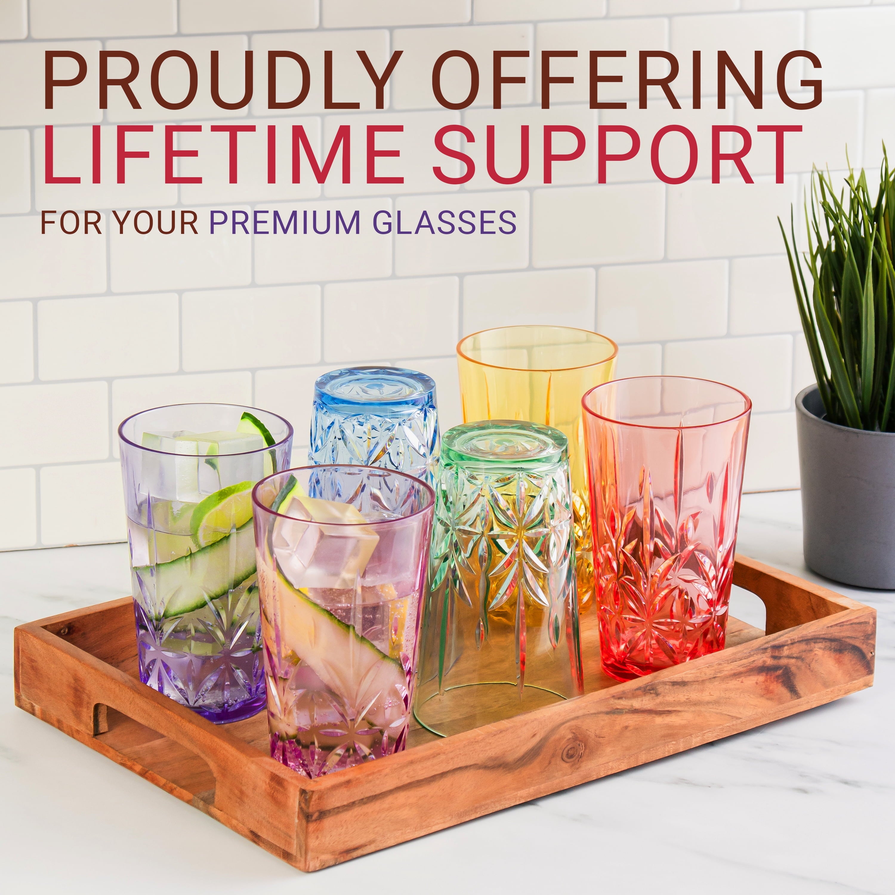 Royal Plastic Drinking Tumbler, Dishwasher-Safe Water Glasses, Mixed Colors Assorted Cups, 18 oz Set of 6
