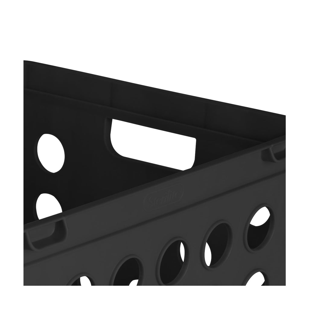 File Crate, Versatile Plastic Bin with Handles, Letter or Legal File Storage, Black, Standard Size