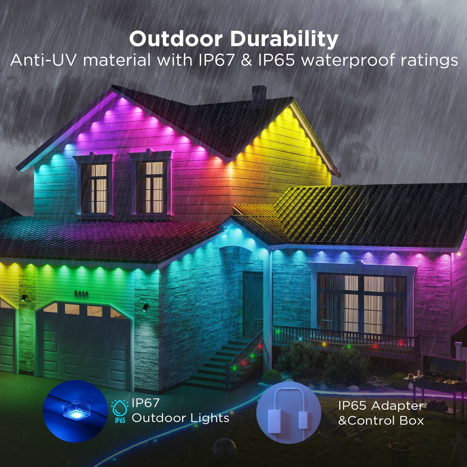 Permanent Outdoor Light 2 (Elite), RGBICW 16 Million Colors Outside Lights with 100 preset modes,IP67 Waterproof,Holiday Decorations For Christmas,Google,Alexa Support,50ft,White