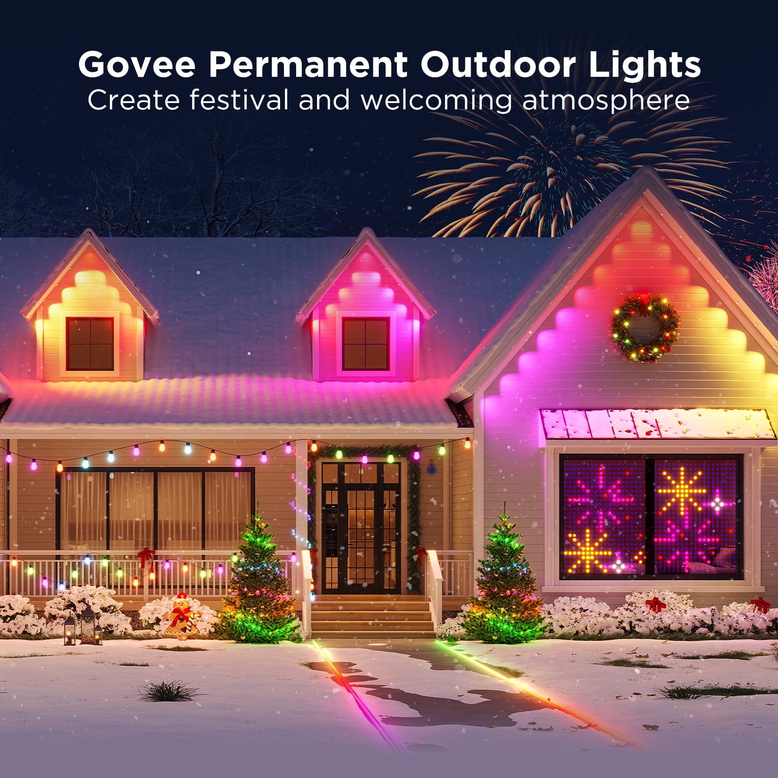 Permanent Outdoor Light 2 (Elite), RGBICW 16 Million Colors Outside Lights with 100 preset modes,IP67 Waterproof,Holiday Decorations For Christmas,Google,Alexa Support,50ft,White