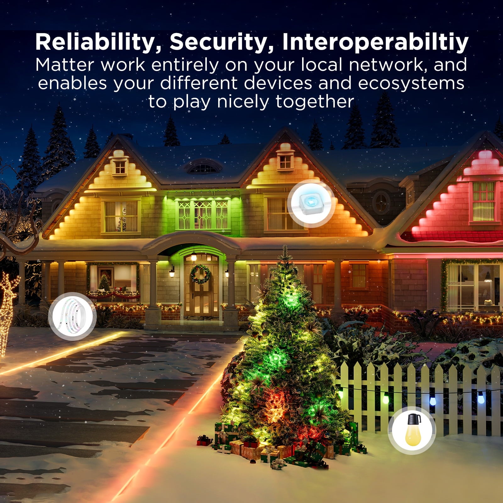 Permanent Outdoor Light 2 (Elite), RGBICW 16 Million Colors Outside Lights with 100 preset modes,IP67 Waterproof,Holiday Decorations For Christmas,Google,Alexa Support,50ft,White