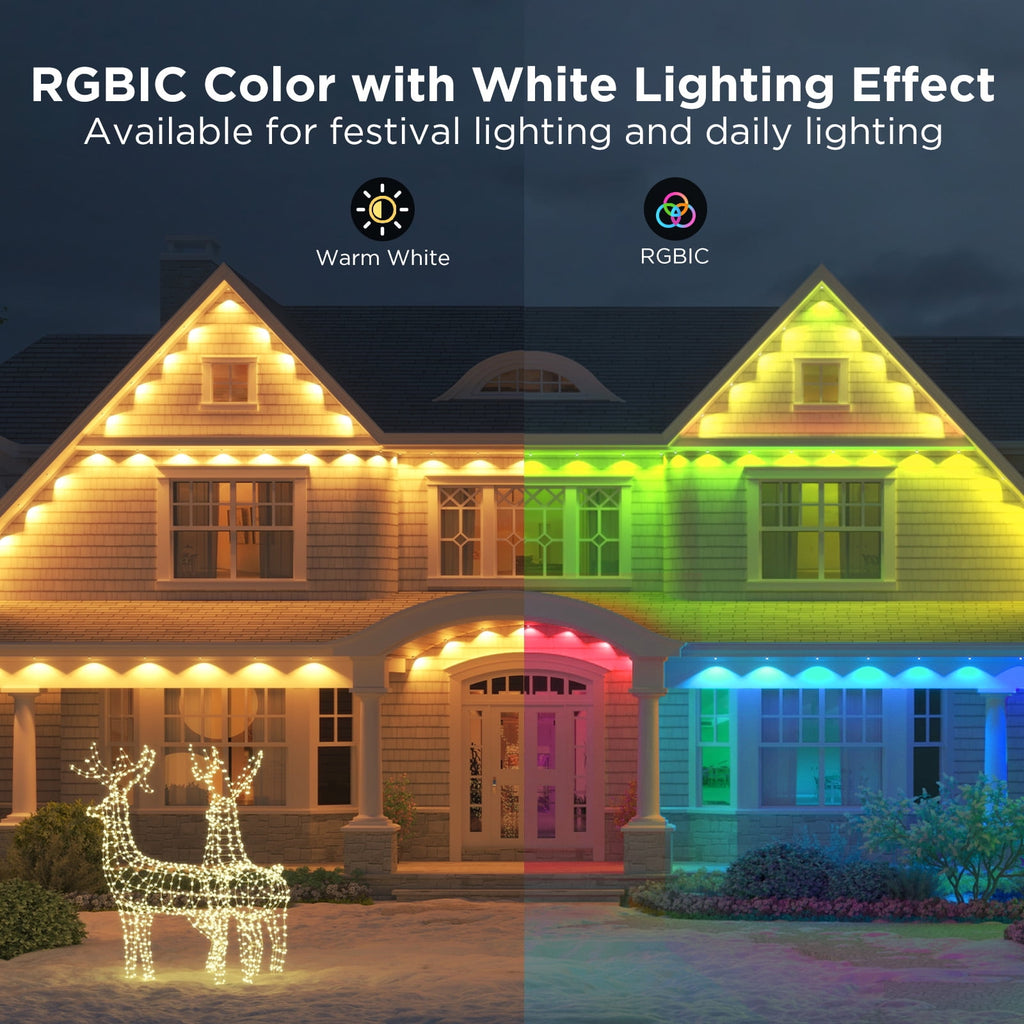 Permanent Outdoor Light 2 (Elite), RGBICW 16 Million Colors Outside Lights with 100 preset modes,IP67 Waterproof,Holiday Decorations For Christmas,Google,Alexa Support,50ft,White