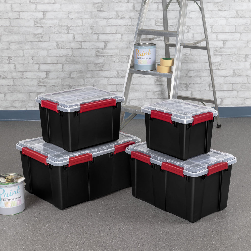 20 Gallon Large Gasket Tote, IP68 Plastic Storage Bin with Lid, Gasket Seal and Latches, Black