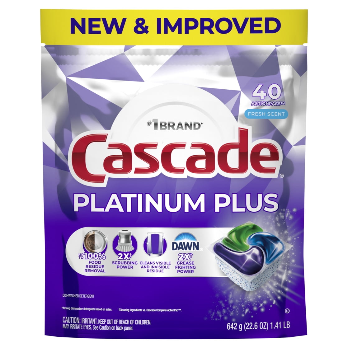 Platinum Plus Dishwasher Pods, Dishwasher Detergent, Dish Detergent Soap, Fresh, 40 Count