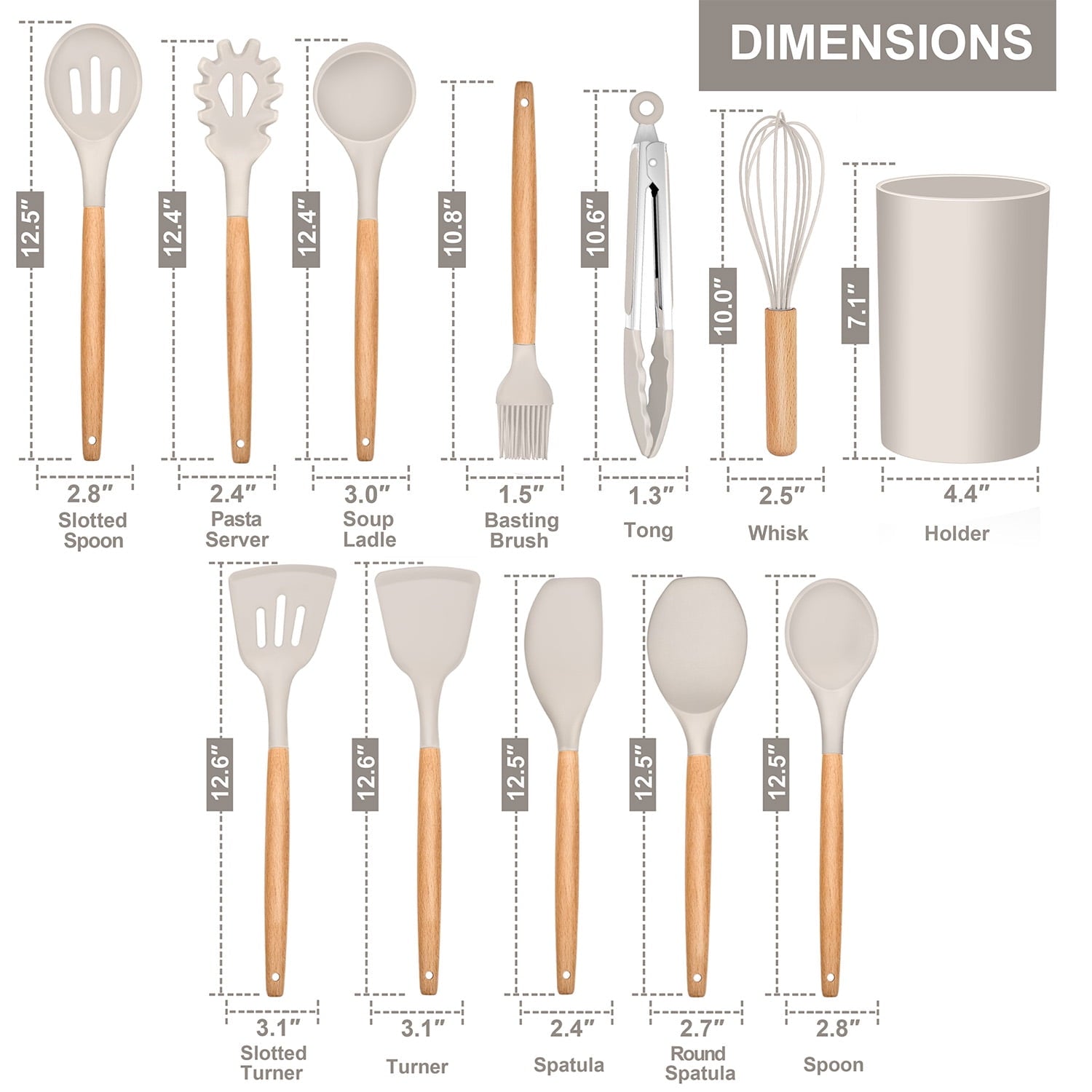 12-Piece Silicone Kitchen Cooking Utensils Set with Holder, Wooden Handle Utensils for Cooking, Kitchen Tools Include Spatula Turner Spoons Soup Ladle Tong Whisk, Black