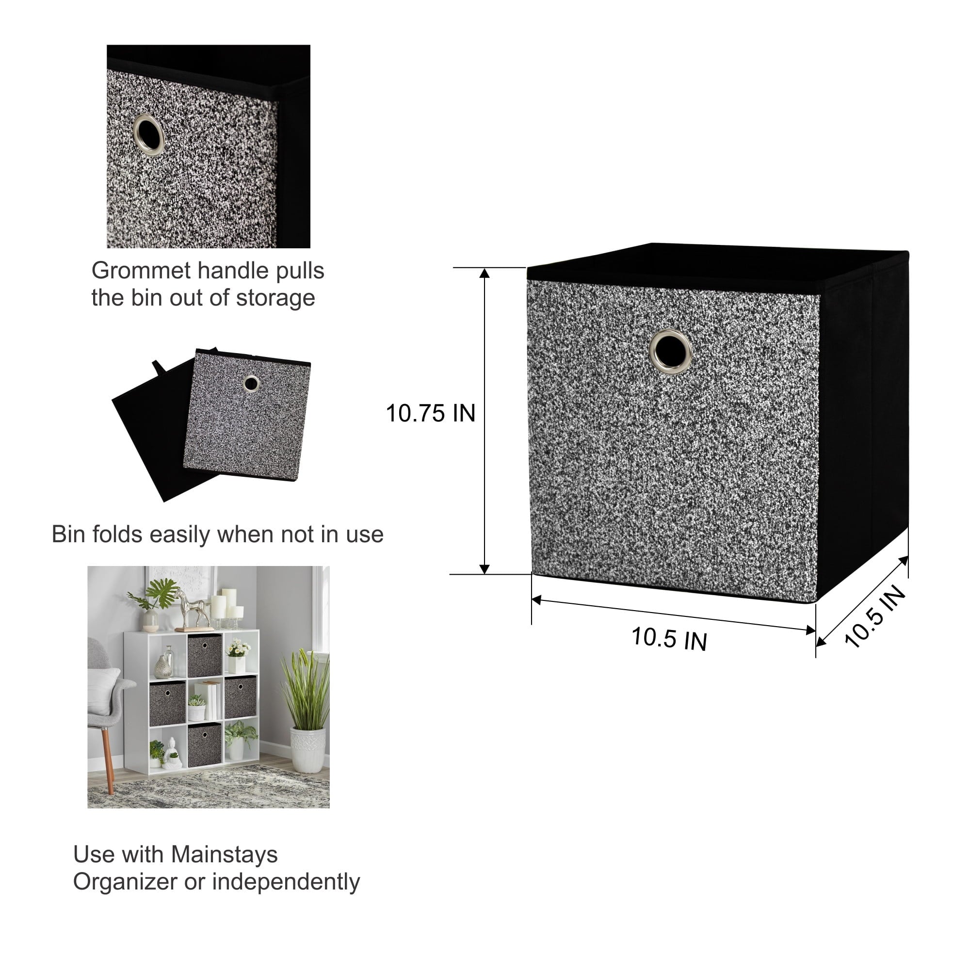 Collapsible Fabric Cube Storage Bin, Rich Black