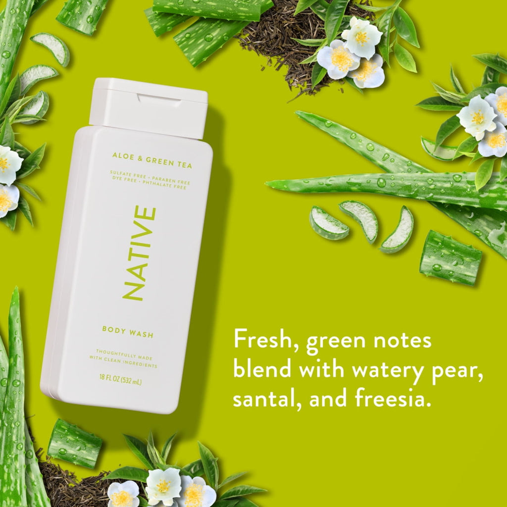 Body Wash, Aloe &amp; Green Tea, Sulfate Free, Naturally Derived Ingredients, 24hr Freshness, for Women &amp; Men, 18 fl oz