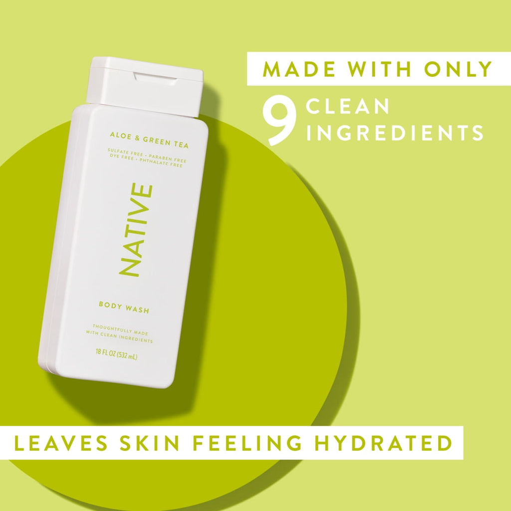 Body Wash, Aloe &amp; Green Tea, Sulfate Free, Naturally Derived Ingredients, 24hr Freshness, for Women &amp; Men, 18 fl oz