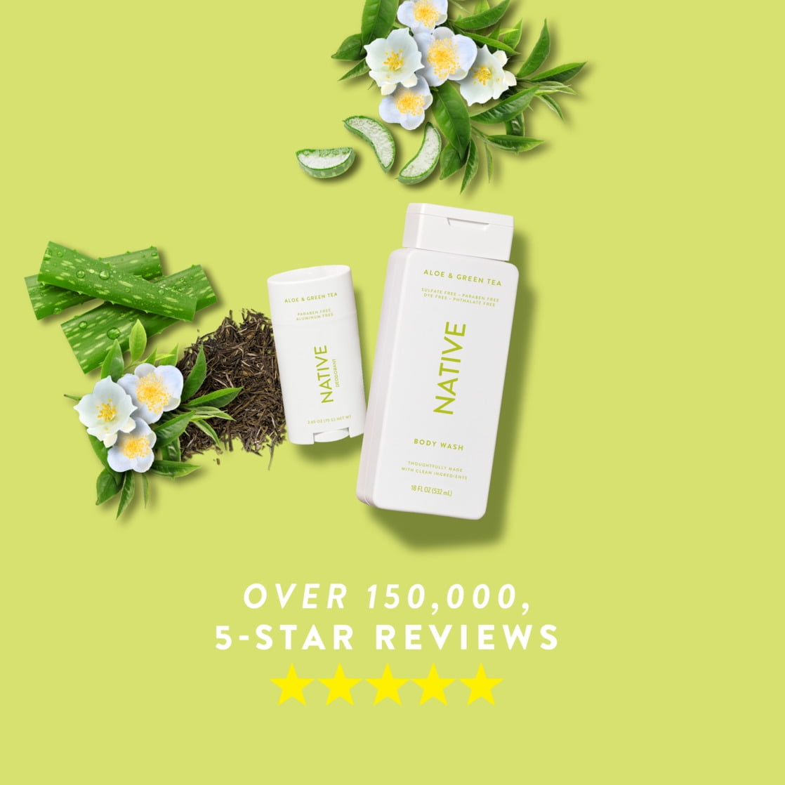 Body Wash, Aloe &amp; Green Tea, Sulfate Free, Naturally Derived Ingredients, 24hr Freshness, for Women &amp; Men, 18 fl oz