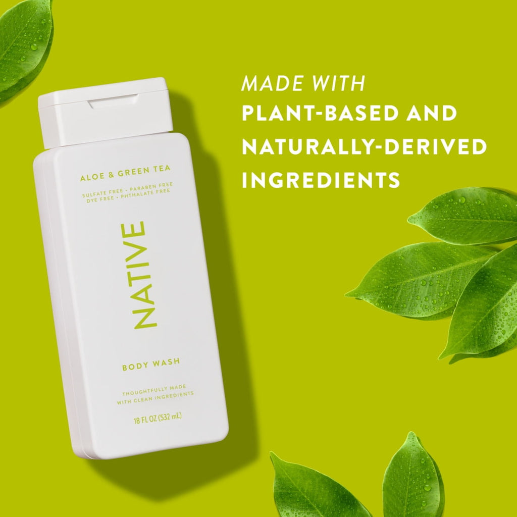 Body Wash, Aloe &amp; Green Tea, Sulfate Free, Naturally Derived Ingredients, 24hr Freshness, for Women &amp; Men, 18 fl oz