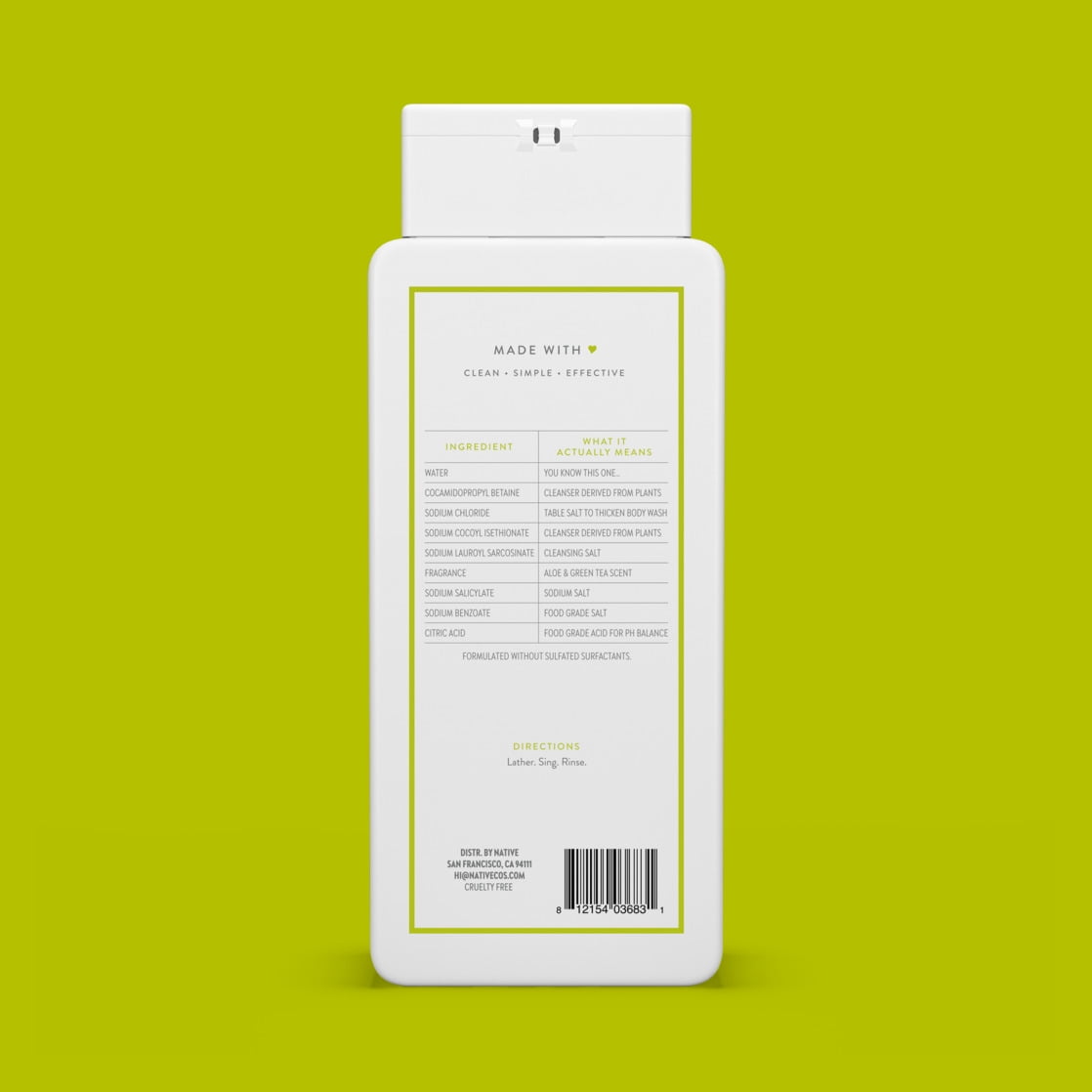 Body Wash, Aloe &amp; Green Tea, Sulfate Free, Naturally Derived Ingredients, 24hr Freshness, for Women &amp; Men, 18 fl oz